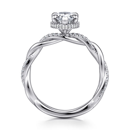Ama - 14K White Gold Twisted Pear Shape Halo Diamond Engagement Ring