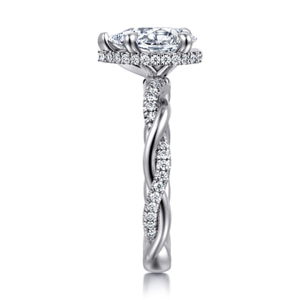 Ama - 14K White Gold Twisted Pear Shape Halo Diamond Engagement Ring