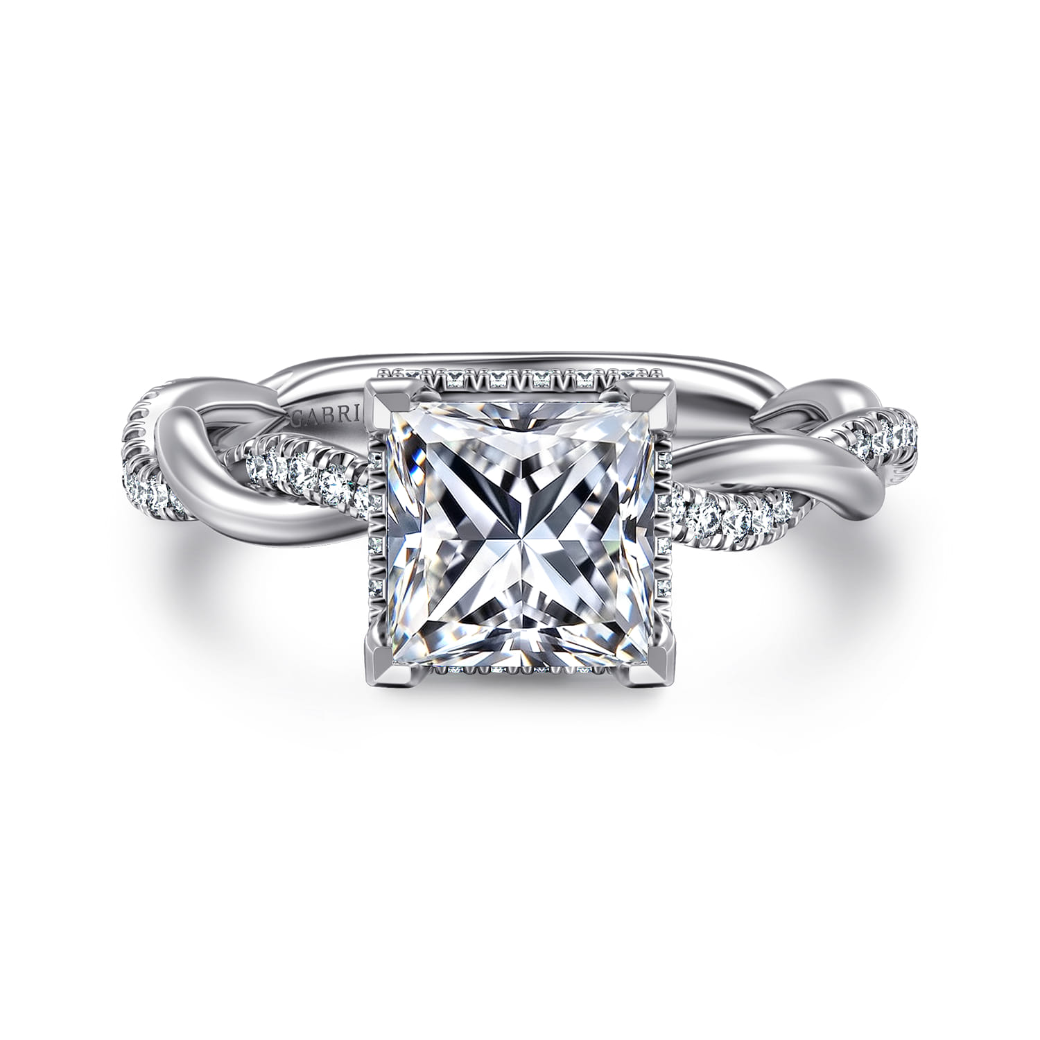 Ama - 14K White Gold Twisted Princess Halo Diamond Engagement Ring