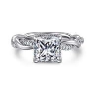Ama - 14K White Gold Twisted Princess Halo Diamond Engagement Ring