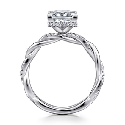 Ama - 14K White Gold Twisted Princess Halo Diamond Engagement Ring