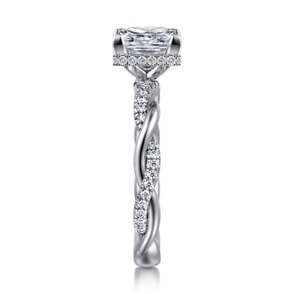 Ama - 14K White Gold Twisted Princess Halo Diamond Engagement Ring