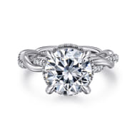 Ama - 14K White Gold Twisted Round Halo Diamond Engagement Ring