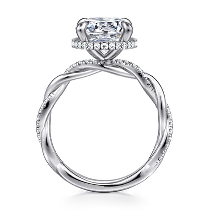 Ama - 14K White Gold Twisted Round Halo Diamond Engagement Ring