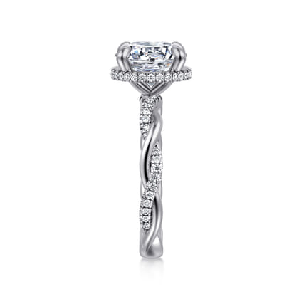 Ama - 14K White Gold Twisted Round Halo Diamond Engagement Ring