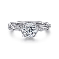 Ama - 14K White Gold Twisted Round Halo Diamond Engagement Ring