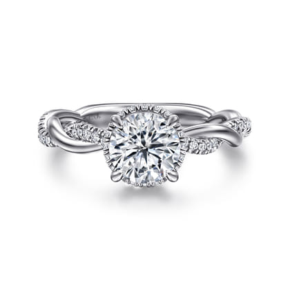 Ama - 14K White Gold Twisted Round Halo Diamond Engagement Ring