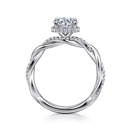 Ama - 14K White Gold Twisted Round Halo Diamond Engagement Ring