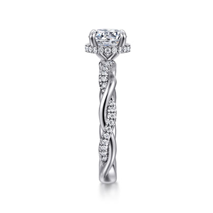 Ama - 14K White Gold Twisted Round Halo Diamond Engagement Ring