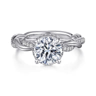 Ama - 14K White Gold Twisted Round Halo Diamond Engagement Ring