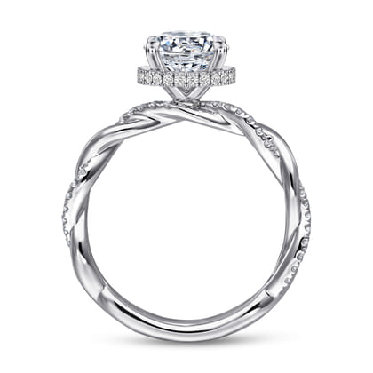Ama - 14K White Gold Twisted Round Halo Diamond Engagement Ring