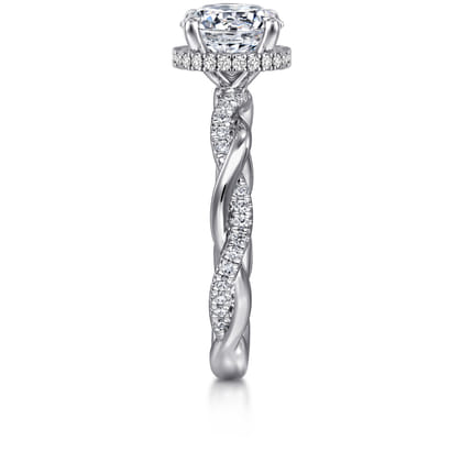 Ama - 14K White Gold Twisted Round Halo Diamond Engagement Ring