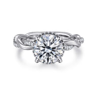 Ama - 14K White Gold Twisted Round Halo Diamond Engagement Ring