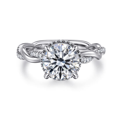 Ama - 14K White Gold Twisted Round Halo Diamond Engagement Ring