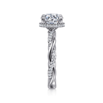 Ama - 14K White Gold Twisted Round Halo Diamond Engagement Ring