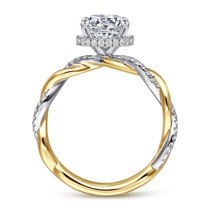 Ama - 14K White-Yellow Gold Round Halo Diamond Engagement Ring