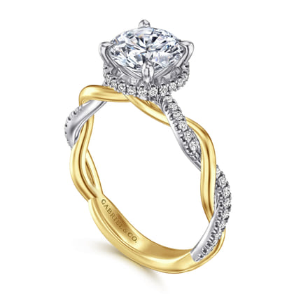 Ama - 14K White-Yellow Gold Round Halo Diamond Engagement Ring