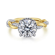 Ama - 14K White-Yellow Gold Round Halo Diamond Engagement Ring