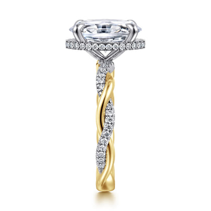 Ama - 14K White-Yellow Gold Twisted Oval Halo Diamond Engagement Ring
