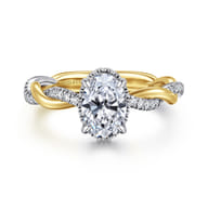 Ama - 14K White-Yellow Gold Twisted Oval Halo Diamond Engagement Ring