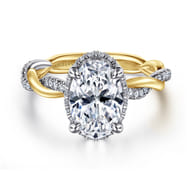 Ama - 14K White-Yellow Gold Twisted Oval Halo Diamond Engagement Ring