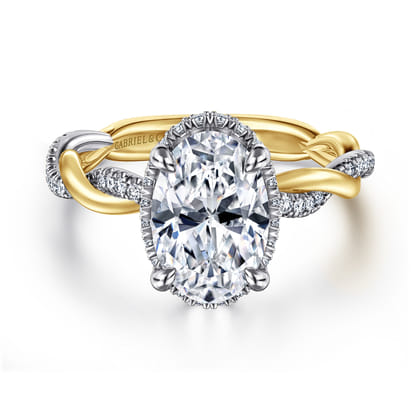 Ama - 14K White-Yellow Gold Twisted Oval Halo Diamond Engagement Ring
