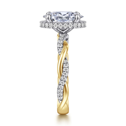 Ama - 14K White-Yellow Gold Twisted Oval Halo Diamond Engagement Ring