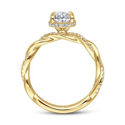 Ama - 14K Yellow Gold Twisted Oval Halo Diamond Engagement Ring