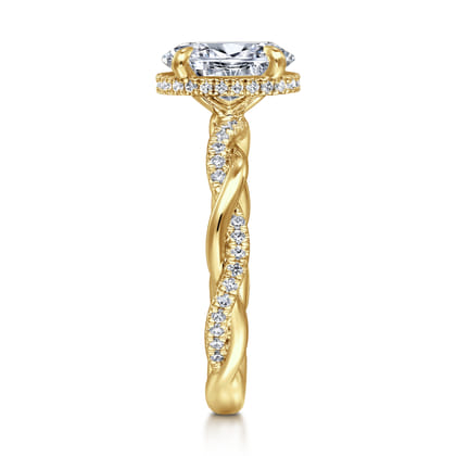 Ama - 14K Yellow Gold Twisted Oval Halo Diamond Engagement Ring