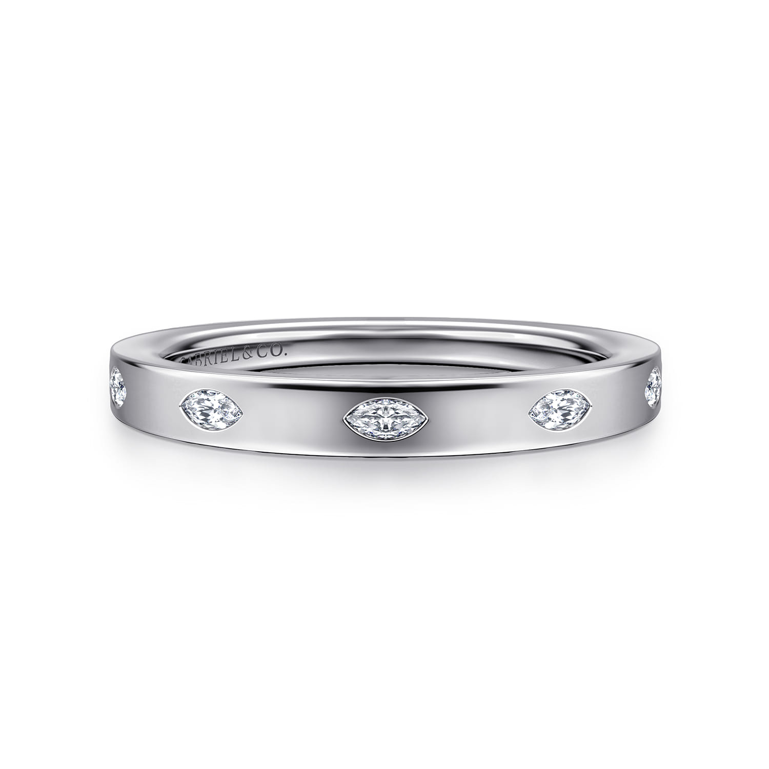 Straight Wedding Ring in 14k White Gold with Marquise Natural Diamond at Gabriel & Co. - Shot 1