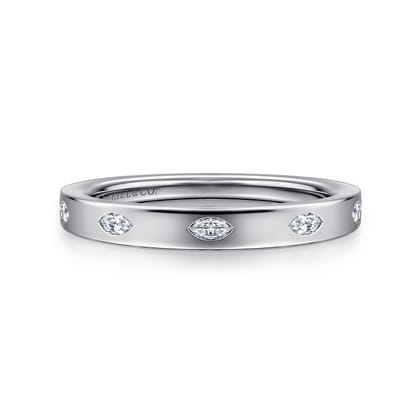 Amah - 14K White Gold 5 Stone Flush Set Marquise Diamond Cigar Band
