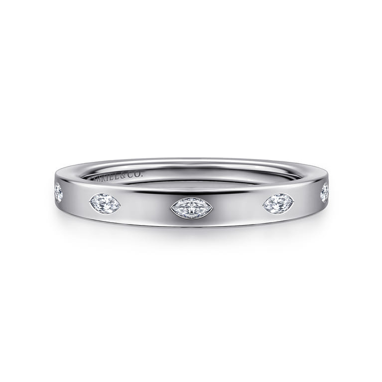 Straight Wedding Ring in 14k White Gold with Marquise Natural Diamond at Gabriel & Co. - Shot 1