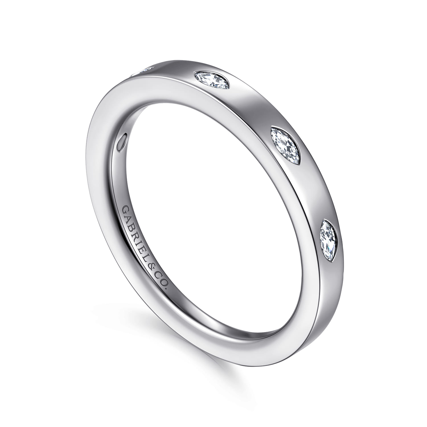 Straight Wedding Ring in 14k White Gold with Marquise Natural Diamond at Gabriel & Co. - Shot 3