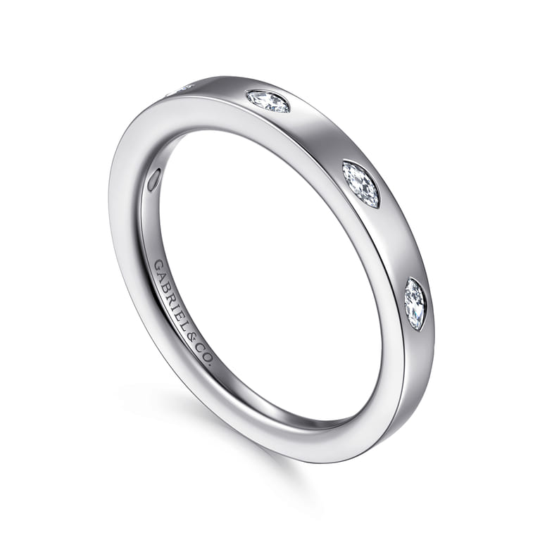 Straight Wedding Ring in 14k White Gold with Marquise Natural Diamond at Gabriel & Co. - Shot 3