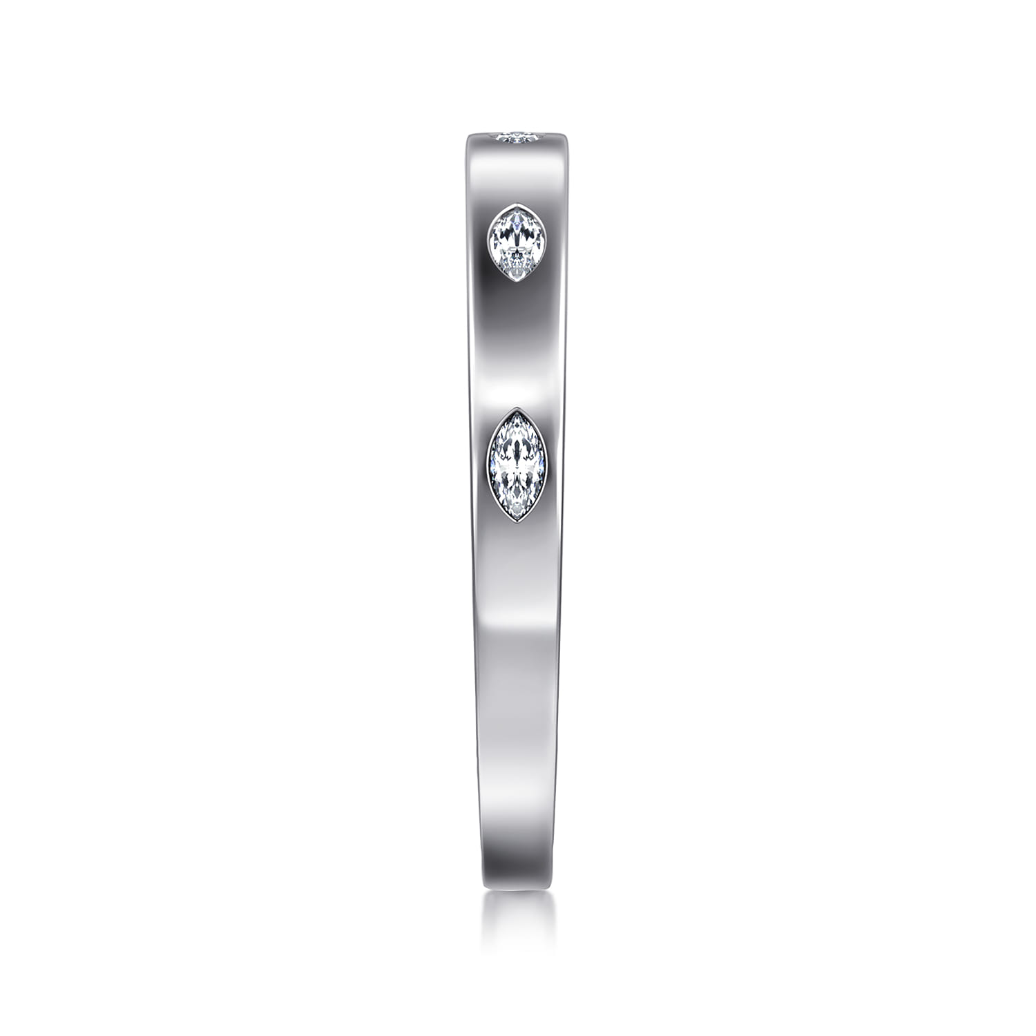 Straight Wedding Ring in 14k White Gold with Marquise Natural Diamond at Gabriel & Co. - Shot 4