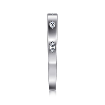 Amah - 14K White Gold 5 Stone Flush Set Marquise Diamond Cigar Band