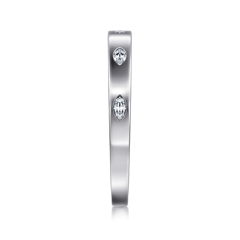 Straight Wedding Ring in 14k White Gold with Marquise Natural Diamond at Gabriel & Co. - Shot 4
