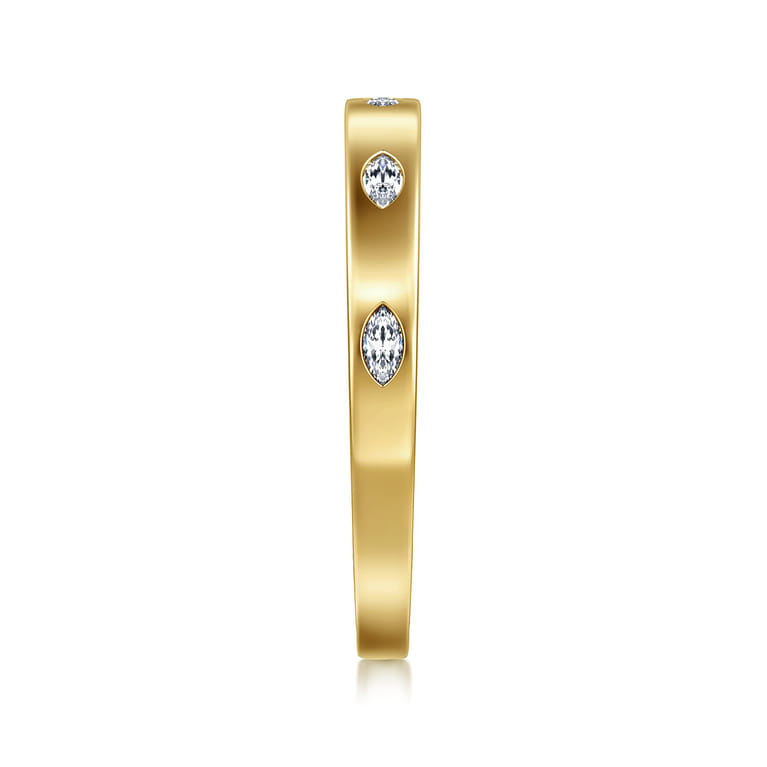 Straight Wedding Ring in 14k Yellow Gold with Marquise Natural Diamond at Gabriel & Co. - Shot 4