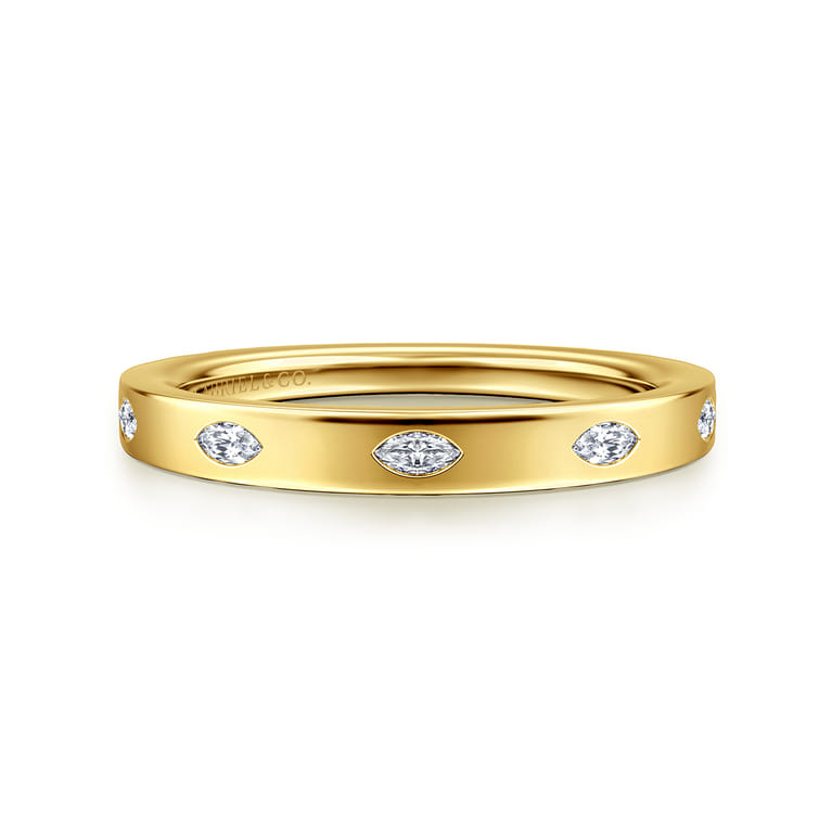 Straight Wedding Ring in 14k Yellow Gold with Marquise Natural Diamond at Gabriel & Co. - Shot 1