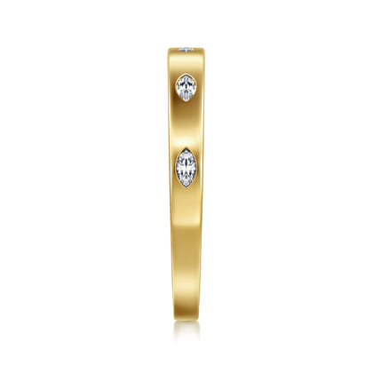 Amah - 14K Yellow Gold 5 Stone Flush Set Marquise Diamond Cigar Band
