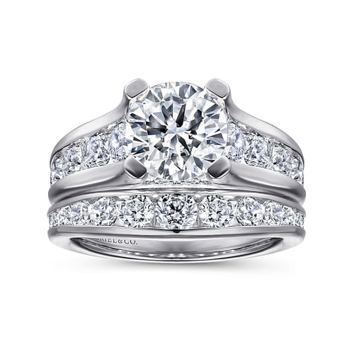 Amala - 14K White Gold Round Diamond Channel Set Engagement Ring - 1.38 ct - Shot 4