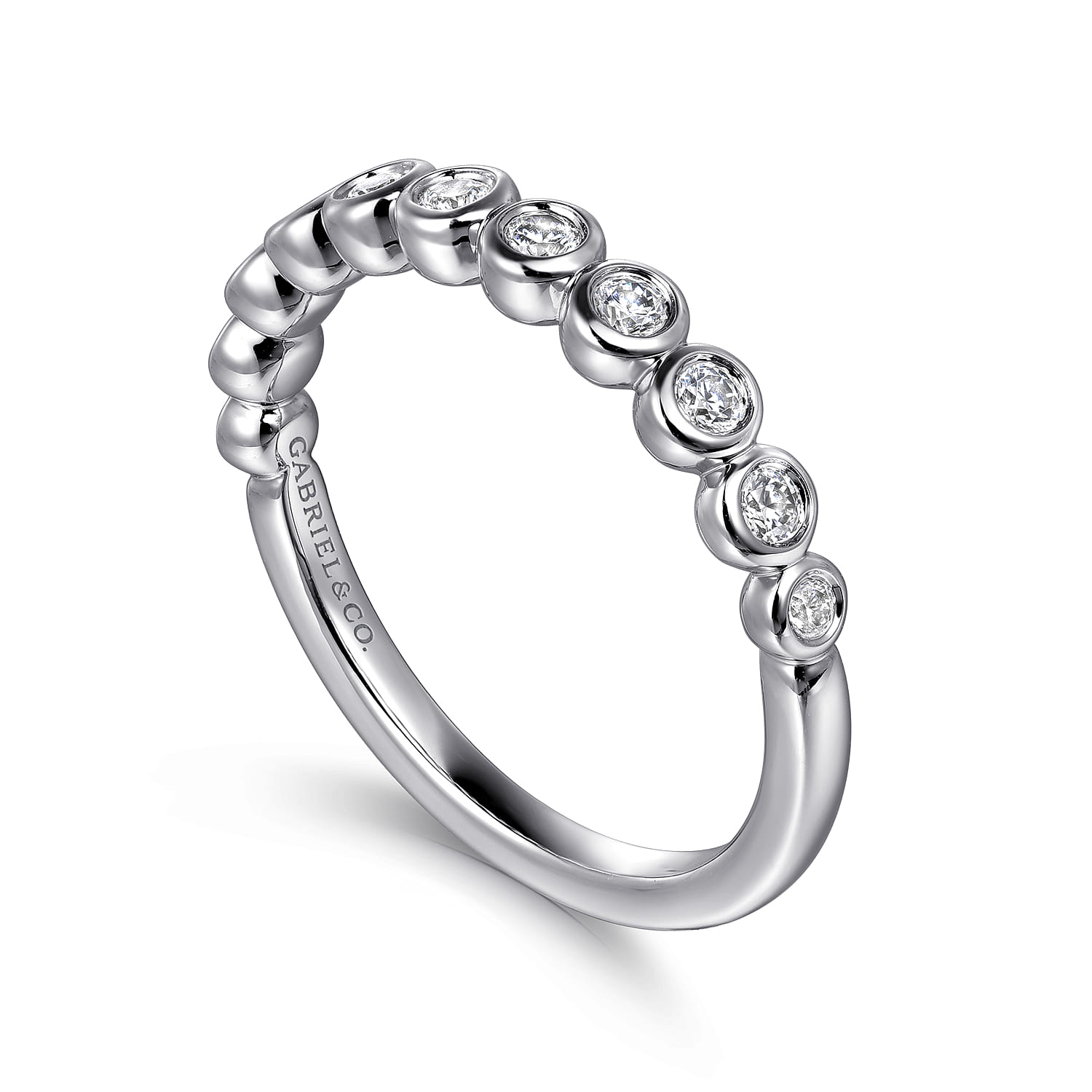 Fancy Wedding Ring in 14k White Gold with Round Natural Diamond at Gabriel & Co. - Shot 3