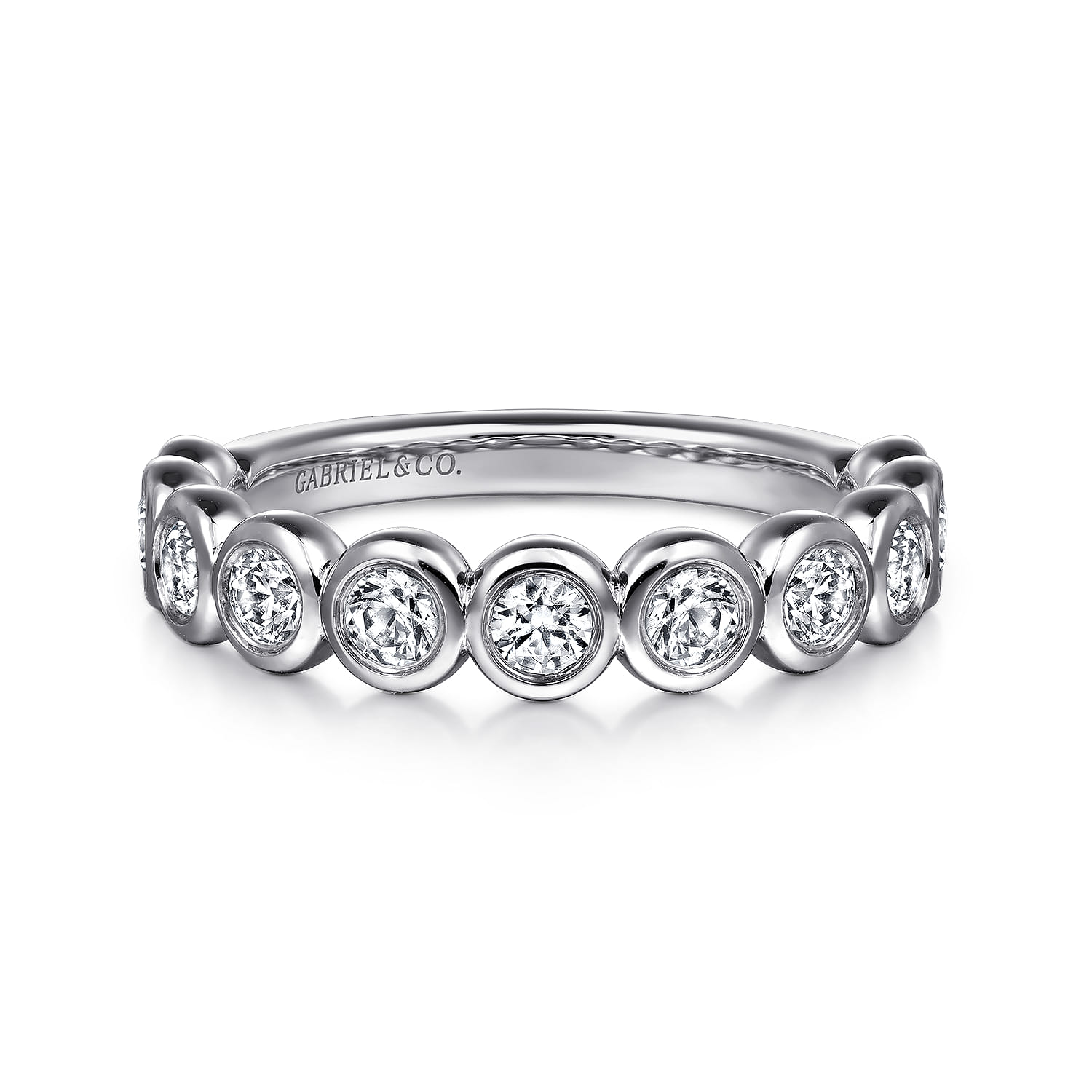 Fancy Wedding Ring in 14k White Gold with Round Natural Diamond at Gabriel & Co. - Shot 1