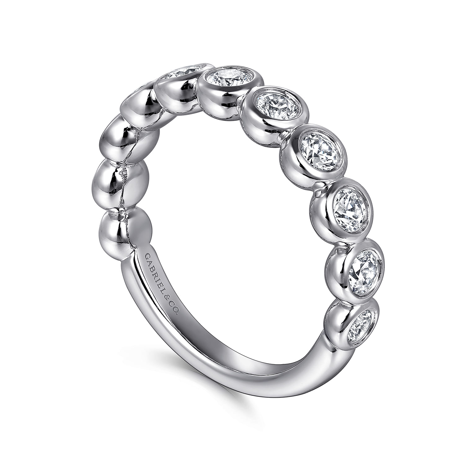 Fancy Wedding Ring in 14k White Gold with Round Natural Diamond at Gabriel & Co. - Shot 3