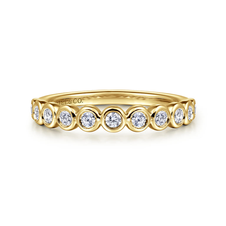 Straight Wedding Ring in 14k Yellow Gold with Round Natural Diamond at Gabriel & Co. - Shot 1