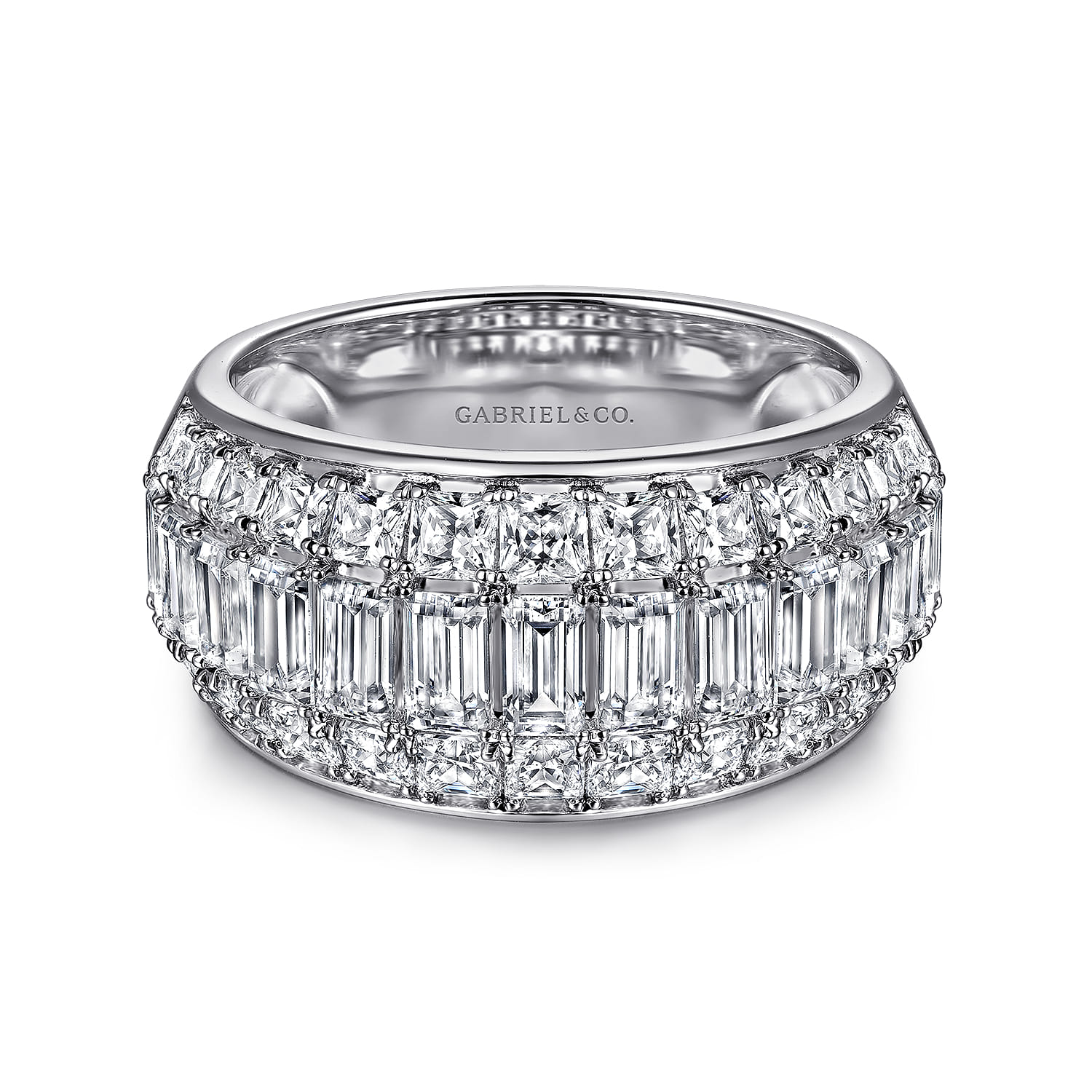 Amarie - 14K White Gold Separate Micro Prong in Channel Baguette and Princess Cut Diamond Anniversary Band