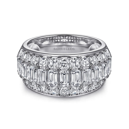 Amarie - 14K White Gold Separate Micro Prong in Channel Baguette and Princess Cut Diamond Anniversary Band