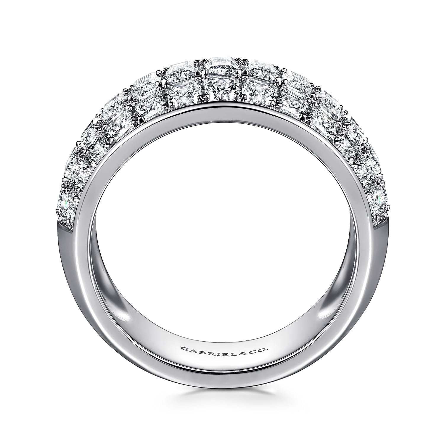 Amarie - 14K White Gold Separate Micro Prong in Channel Baguette and Princess Cut Diamond Anniversary Band