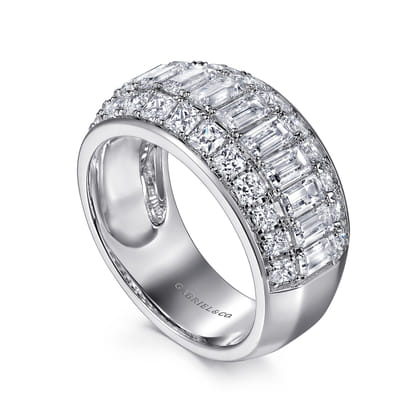 Amarie - 14K White Gold Separate Micro Prong in Channel Baguette and Princess Cut Diamond Anniversary Band