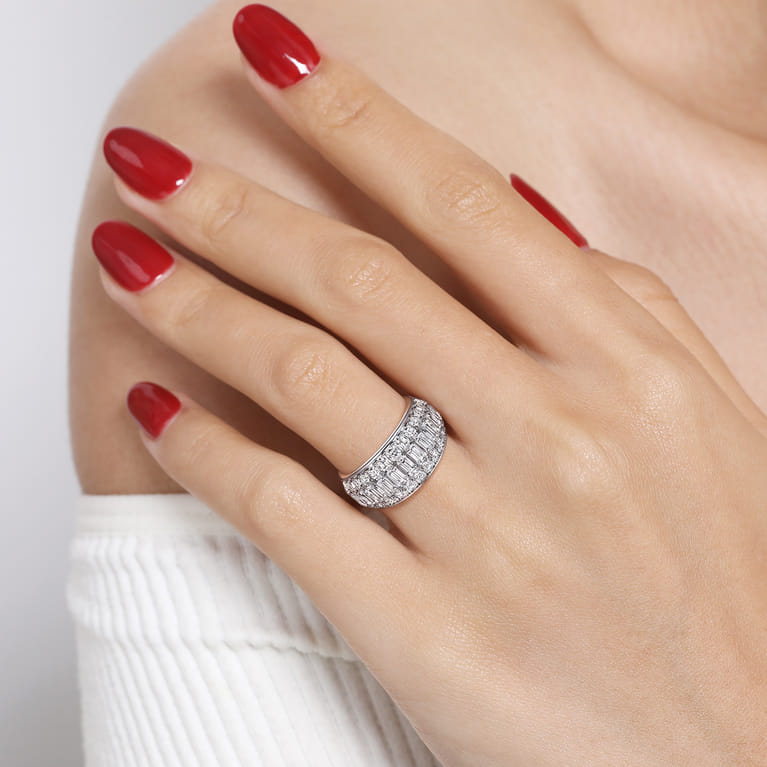 Fancy Wedding Ring in 14k White Gold with Baguette Natural Diamond at Gabriel & Co. - Shot 5